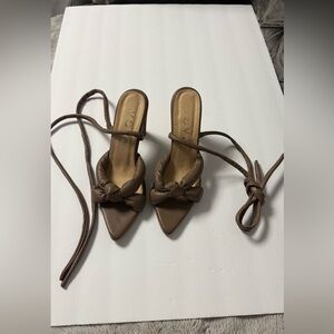 ZAGA Handmade Mexican Leather Lace-Up Heels - Tan Brown - Women's Size 38